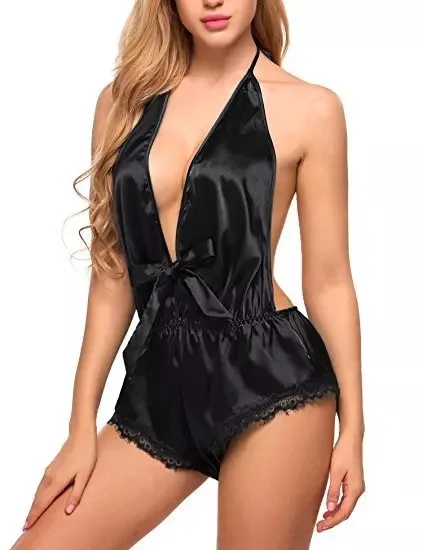 New young lady unique sexy deep v neck chemise lingerie sleeping clothes, with high side slit