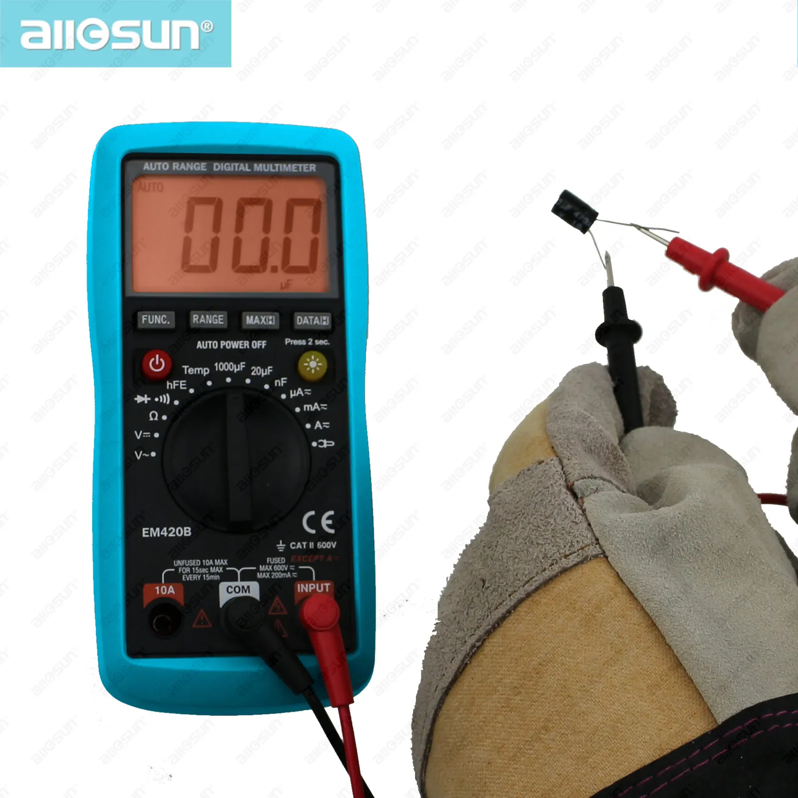All-sun EM420B Autorange Digital Multimeter LCD Auto Range Buzz AC DC Volt Amp OHM Temp Tester US Ship