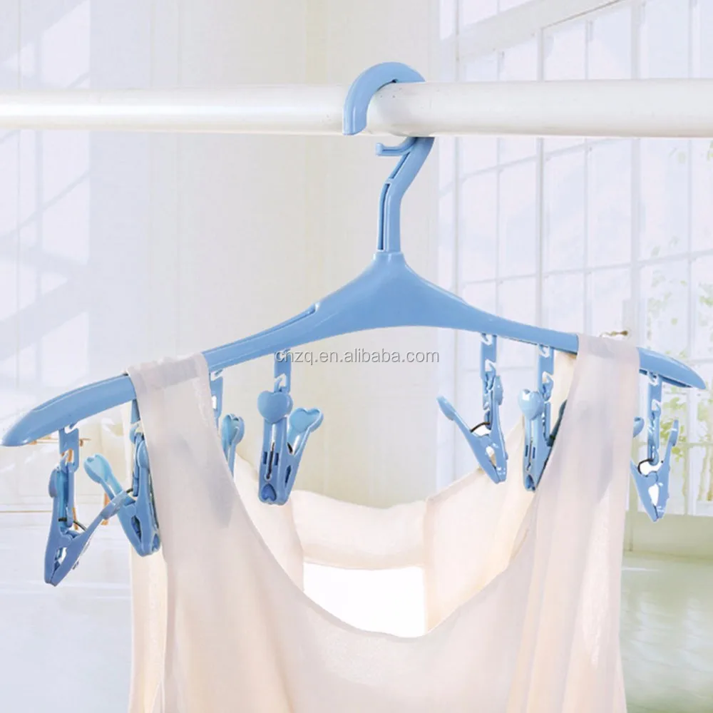 Useful Underwear Socks Clothes Laundry Hanger Hook Drying Rack With 8 Pegs Clips