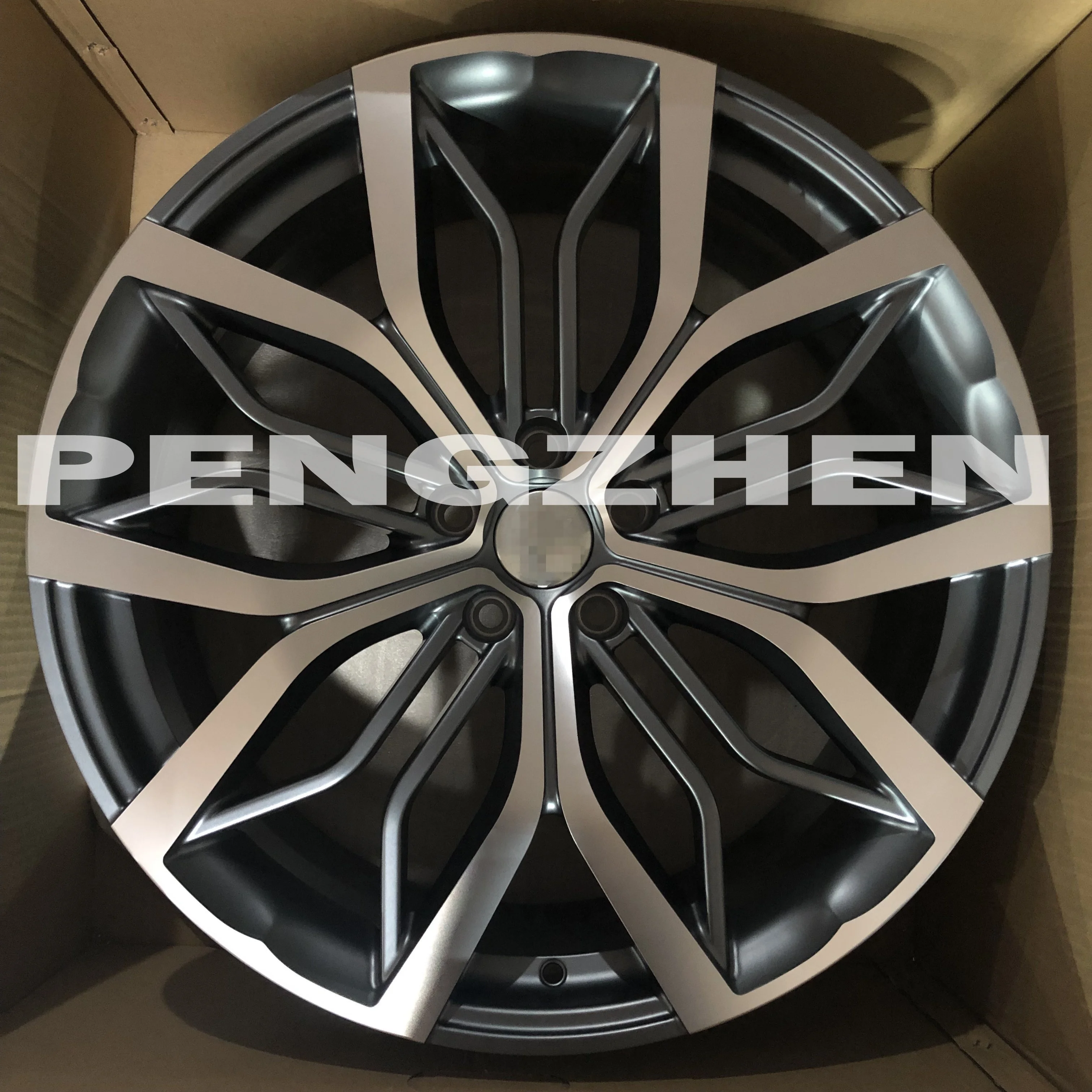Pengzhen hotsale customized forged rim 17x7.5 inch five spoke wheels gloss black rim machine face rims for Volvo