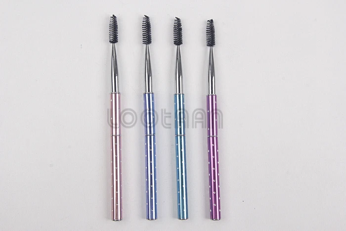 New Design Private Label Cosmetics Retractable Mascara Brush, Diamond Dots Metal Mascara Eyelash Brush