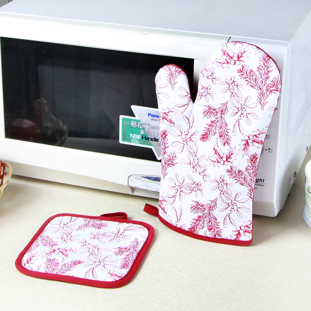 Kitchen Cooking Heat Resistant Microwave Glove Check Canvas Printed Cotton Oven Mitten