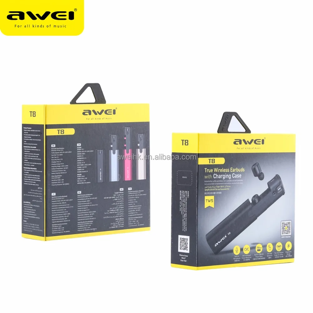 AWEI T8 OEM/ODM Factory Manufacturing Sport wireless bluetooth headphones with charging dock