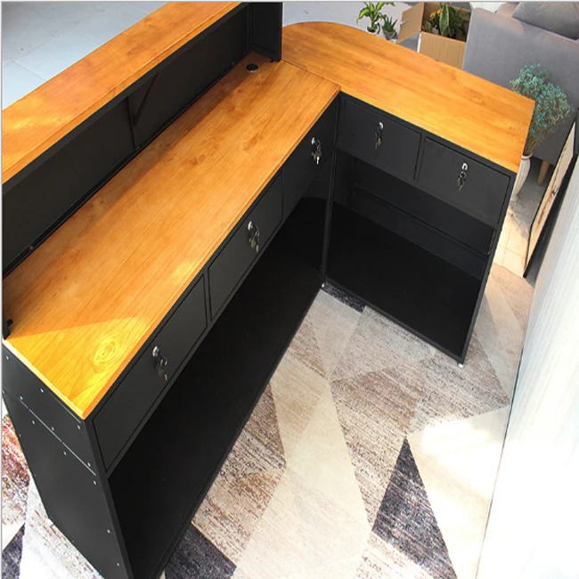 
Luxury Coffee shop reception desk front door bar table cashcounter checkout counter wooden commercial coffee bar counter table 