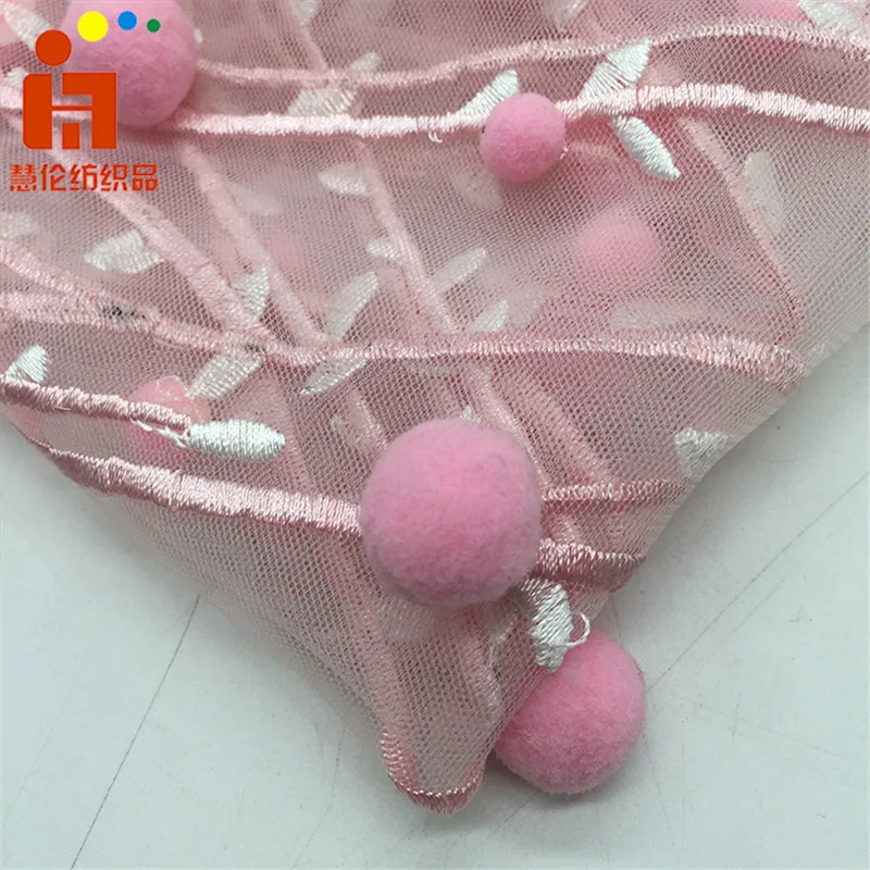 new style design fuzzy ball tulle ground multicolor embroidery fabric for children