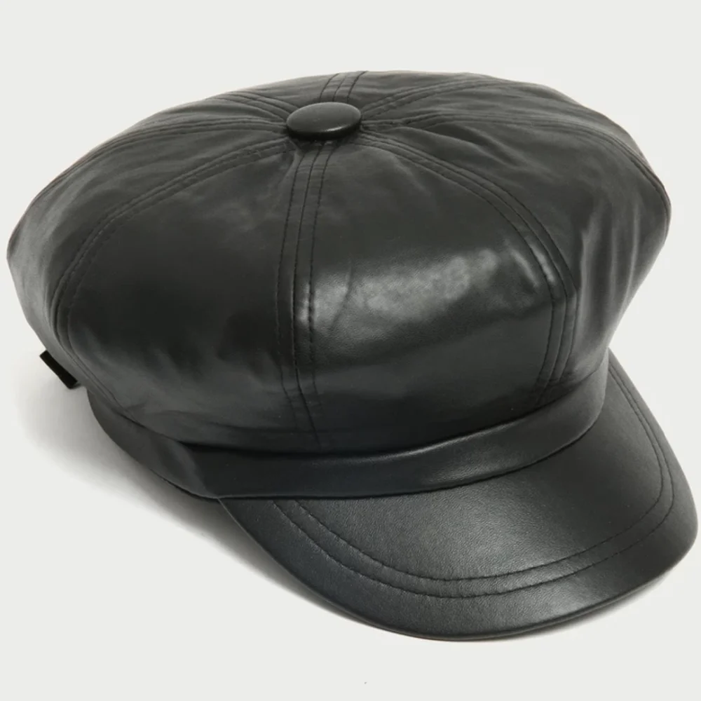 
Classic 8 Panel Plain Imitation Leather Like Newsboy Casquette Ivy Cap Hat 