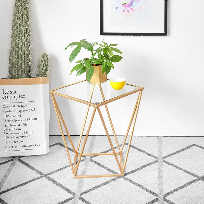 Living room high quality modern black metal glass side table furniture supplier China