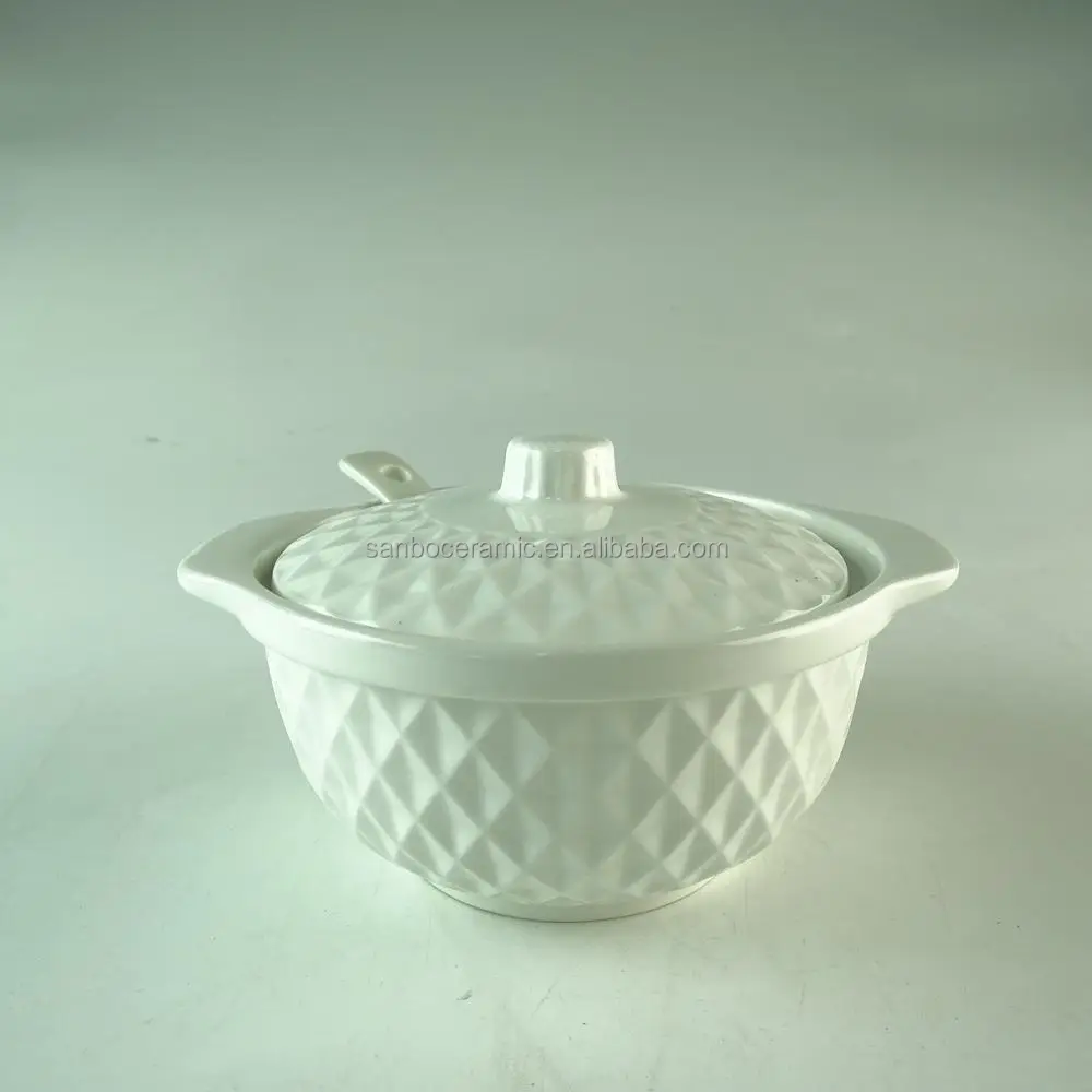 Оптовая продажа, столовая посуда, белая круглая керамическая суповая миска с крышкой и ложкой