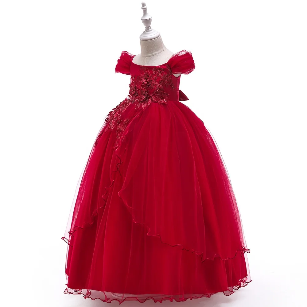 HOT SALE!  NEW FASHION PUFFY SLEEVE DESIGN APPLIQUED PLUS SIZE FLOOR LENGTH KIDS EVENING DRESS FOR PARTY