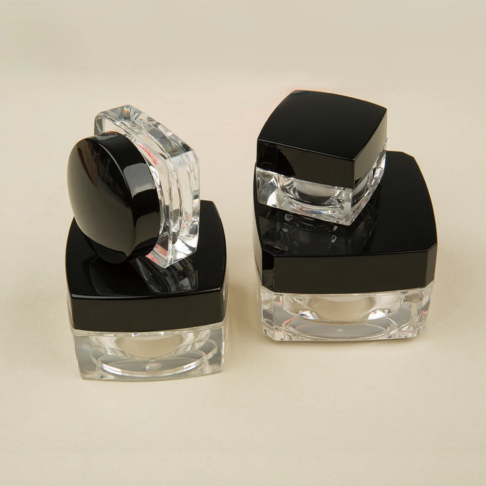 Оптовая продажа с завода Hengsheng, лидер продаж, Классическая пластиковая акриловая пустая квадратная упаковка для косметических кремов 3 г, 5 г, 10 г, 15 г, 20 г, черная банка