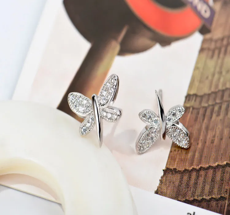Dragonfly stud earrings sterling silver cubic zircon stone silver earrings sterling 925