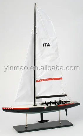 LUNA ROSSA Italy Single Mast Yacht model 3 sets Black 70x14x115cm Wooden sailboat model Famous vessel