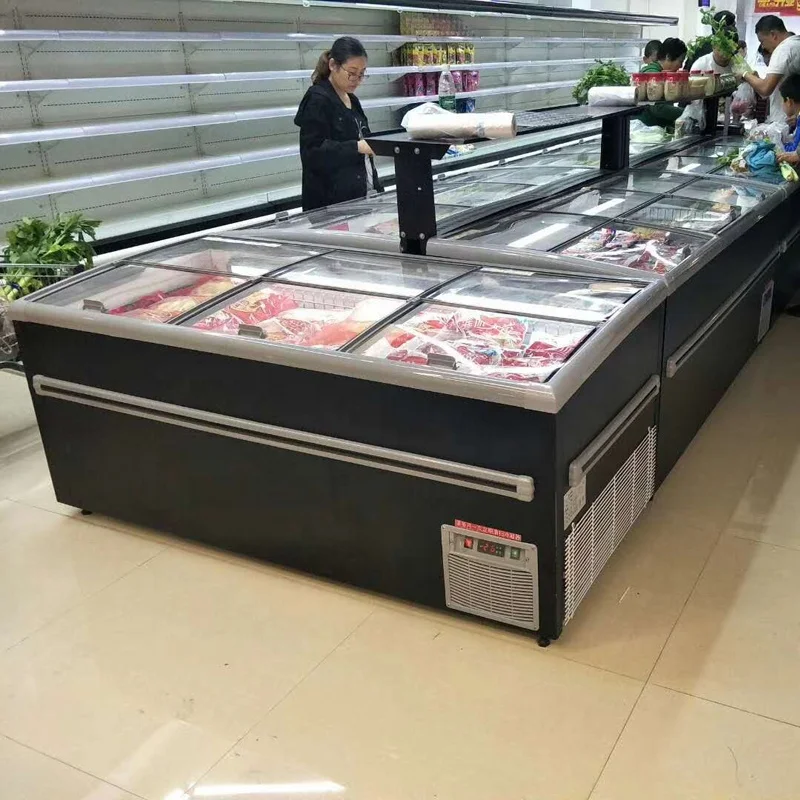  Супермаркет комбинированный коммерческий замороженные продукты открыть верхнюю стеклянную раздвижную дверь мобильный deep chest island