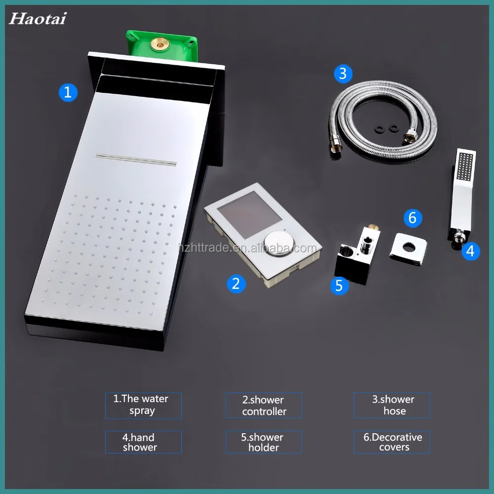 Contemporary Bathroom Thermostatic Faucet Set with Rain Shower Head Polished Stainless Steel Brass Ceiling Mounted for Hotels