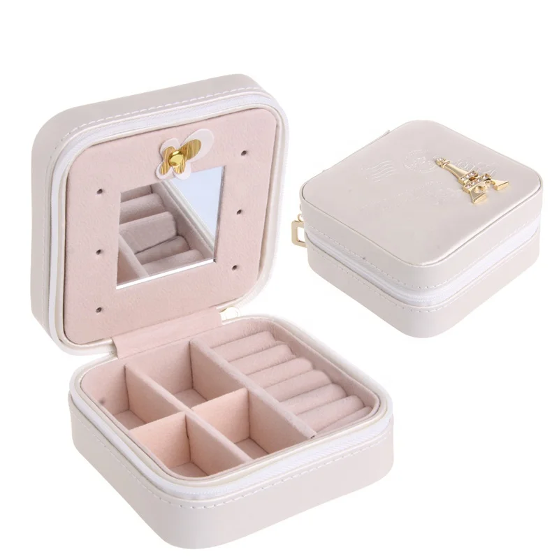 ISO BSCI Фабричный логотип модное ожерелье кольцо дорожный футляр для хранения с зеркалом косметические Чехлы ювелирных изделий из искусственной