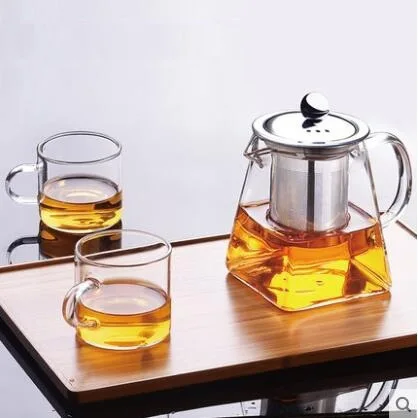 350ml 550ML Mini Square Glass 1pcs Teapot with 2pcs cups Tea Pot Set With Stainless Steel Filter