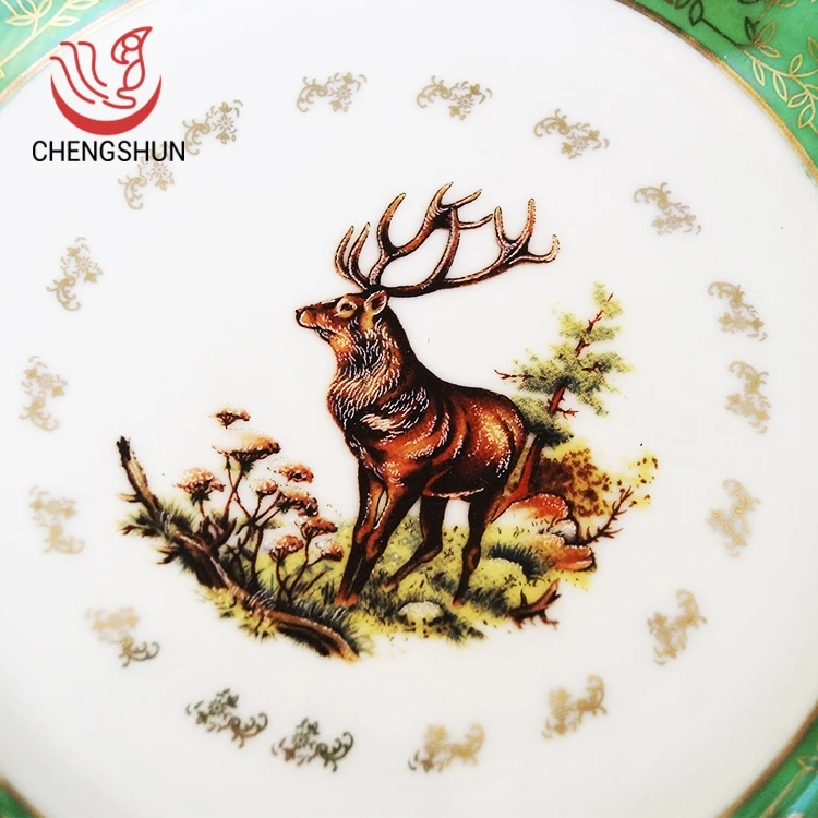 New Design Leaf Elk Decorative 8 Inch Daily Use Dining Party Dessert Chinese Plate