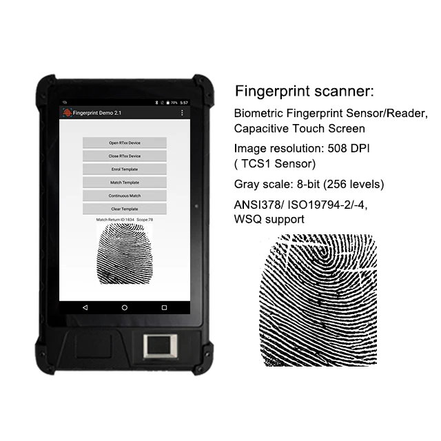 HFSecurity IP65 Rugged Portable Android Tablet with Capacitive Fingerprint Sensors