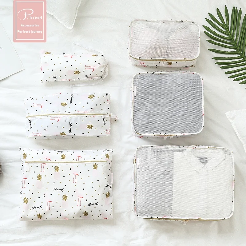P.travel waterproof portable 6pcs set geometric packing cubes for travel ,Storage Mesh Bags Organizers