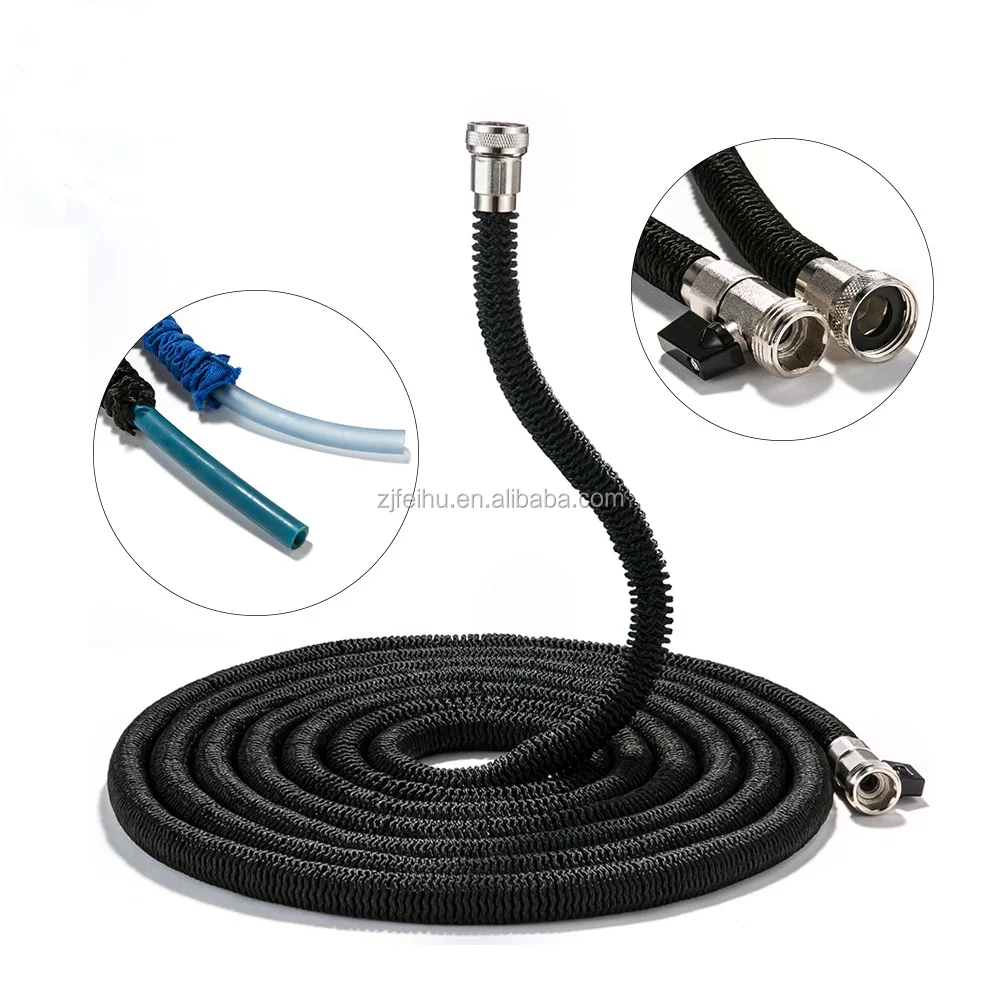 
PAHS approval double latex Platinum fittings high strong fabric flexible expanding garden hose with 7 way sprayer nozzle 
