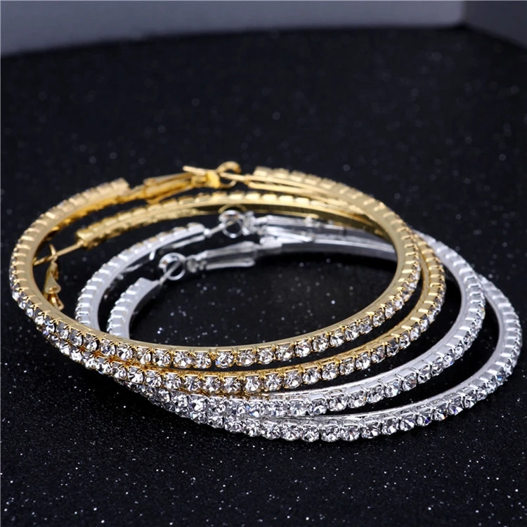 
2cm to 10cm Optional Sizes Gold Silver Plated AAA Rhinestone Mini Big Women Jewelry Diamond Crystal Hoop Earrings 