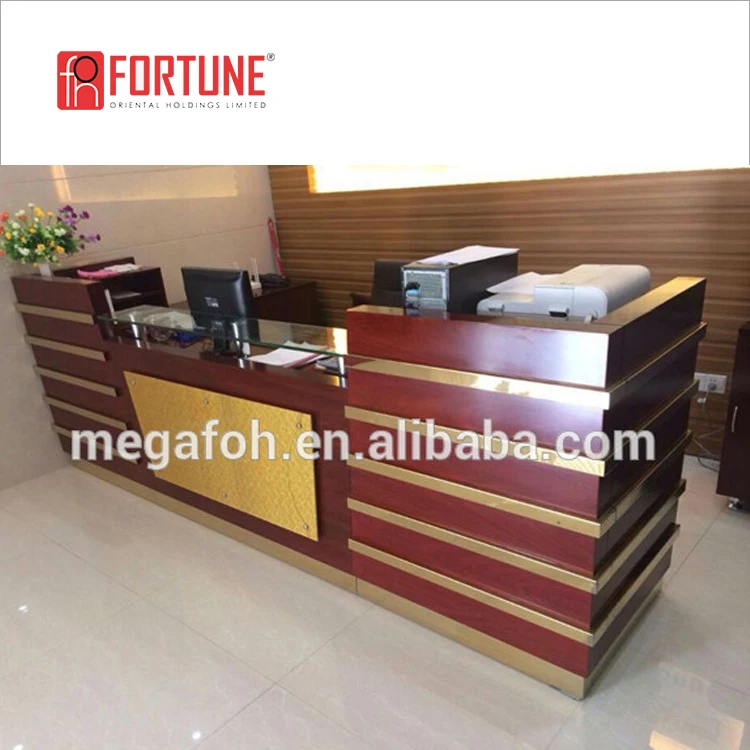 OEM custom latest office furniture in low price wooden front desk counter standing desk table(FOH-RCW32)