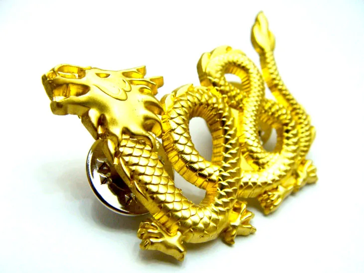 2024 Golden 3D Chinese dragon metal badge lapel pin