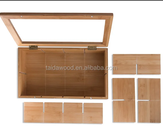 Завод Cao county Taida, деревянный ящик для хранения чая из бамбукового материала с 8 отсеками и стеклянным окном