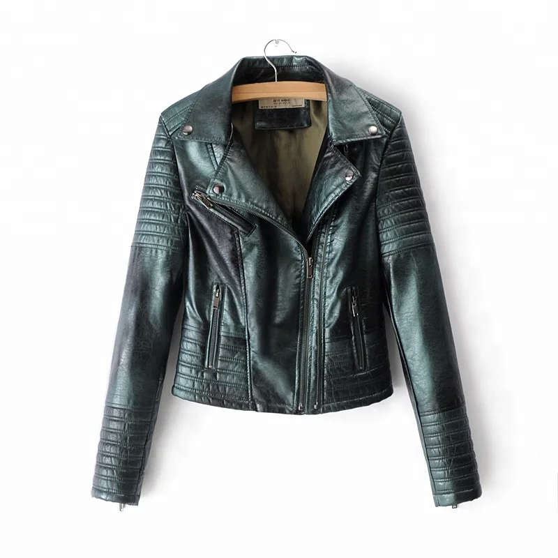 Quilted Slim Fit Black Women Synthetic Leather Jacket With Rivet