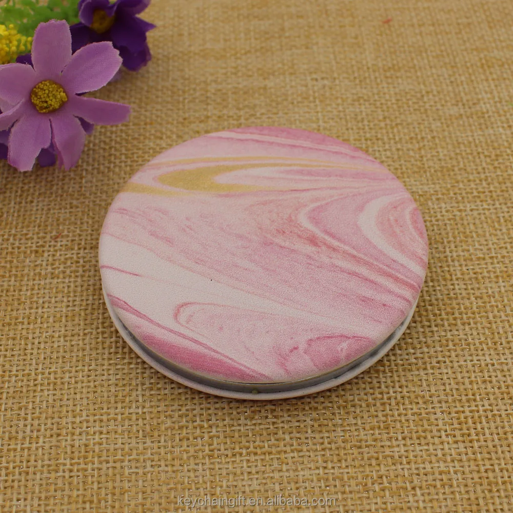 Hot sale good quality leather compact mirror pink pocket mirror