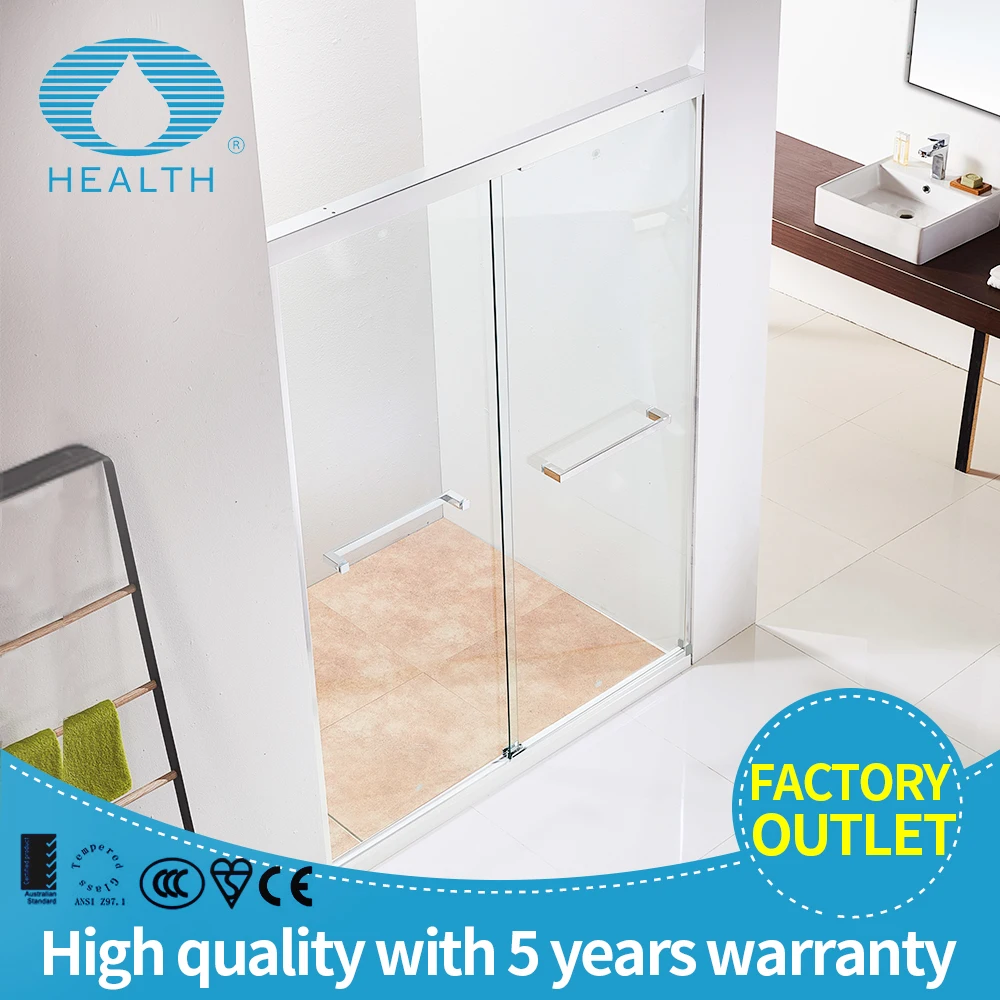 Soft Closer Aluminum Frame Tempered Glass Bypass Double Sliding Shower Door For Bathroom