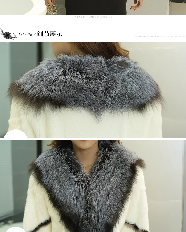 2023 China wholesale real mink fur coat with large fox collar  mink fur coat for women