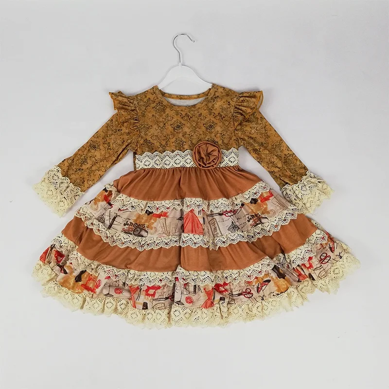 
Peter Pan Collar Remake Floral Dresses Baby Clothing Fall Boutique Outfits Girl Child Dress 