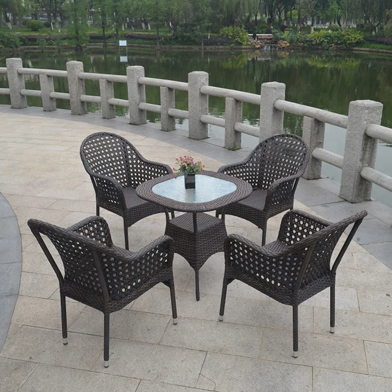 Outdoor Rattan Wicker Patio Furniture 4 Seater Garden Dining Table Chair Sets Sale