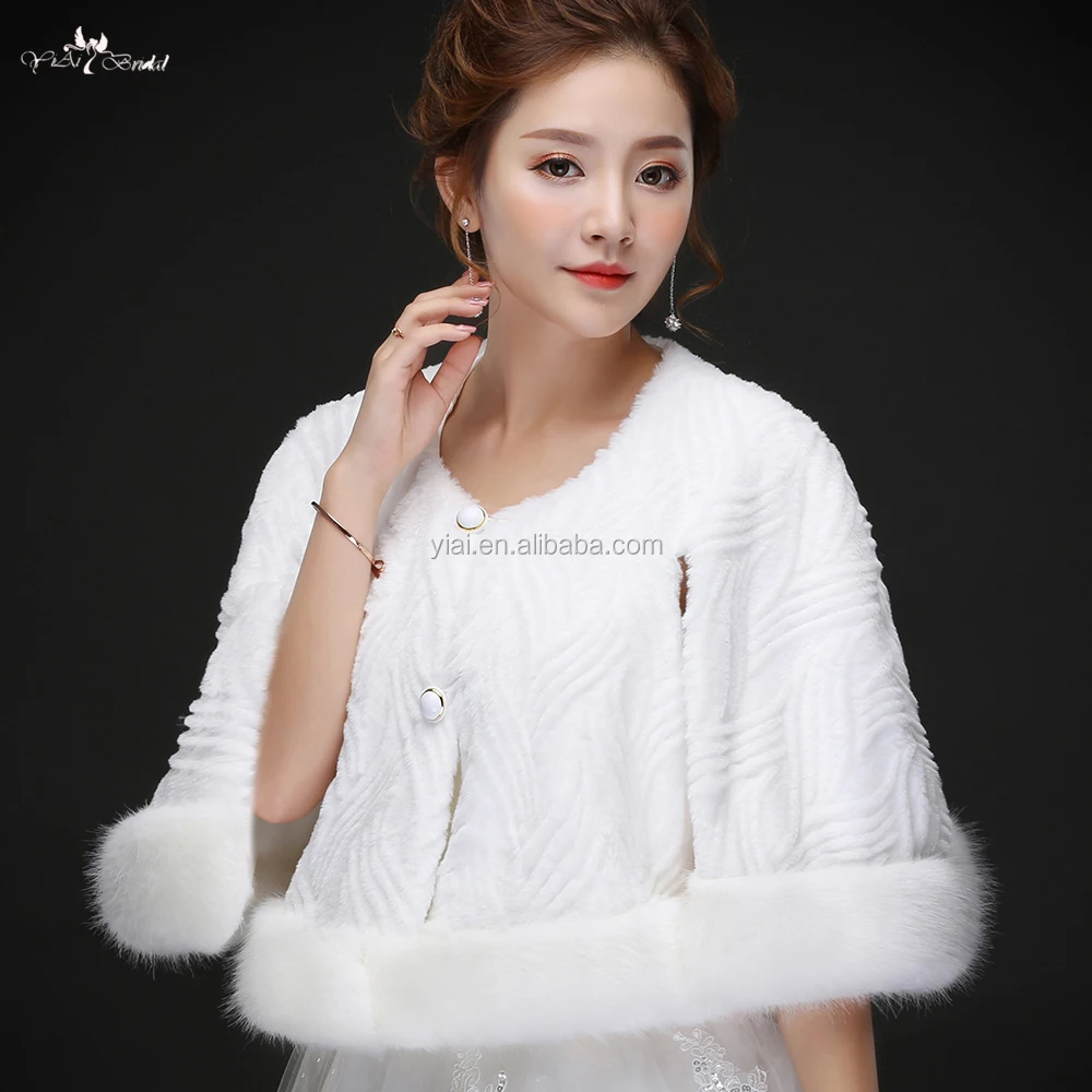
LZP219 No collar Pinstripe With Button Mink Jacket White Fur Bolero Winter Wedding Coat 