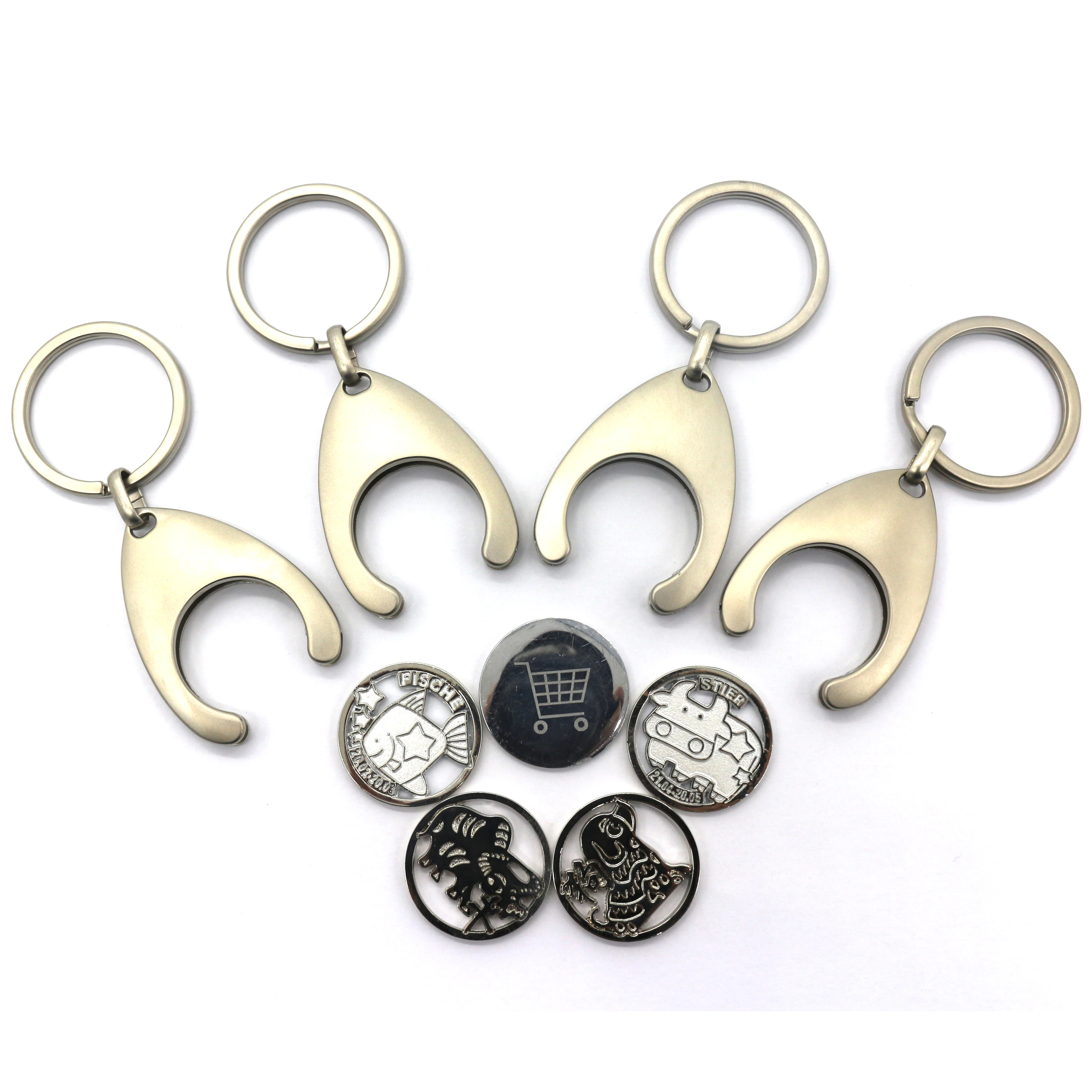 China Manufacturer Personalized Trolley Token Coin Keychain, Metal Coin Holder Keychain