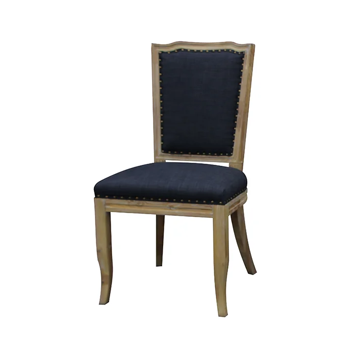 French Country Farm House Style Dining Room Furniture Linen Fabric Upholstered Oak Wood Louis Dining Chairs