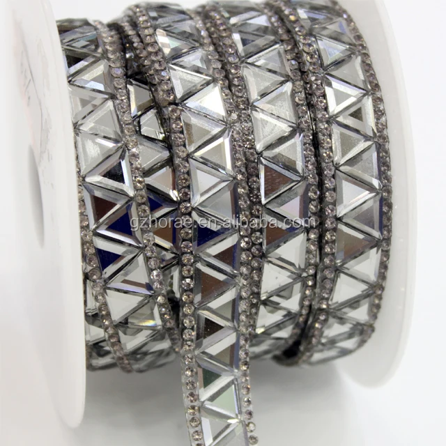 tr023 adhesive shoe decoration trim 1cm width glass beads rhinestone chain hot fix crystal trim for shoe