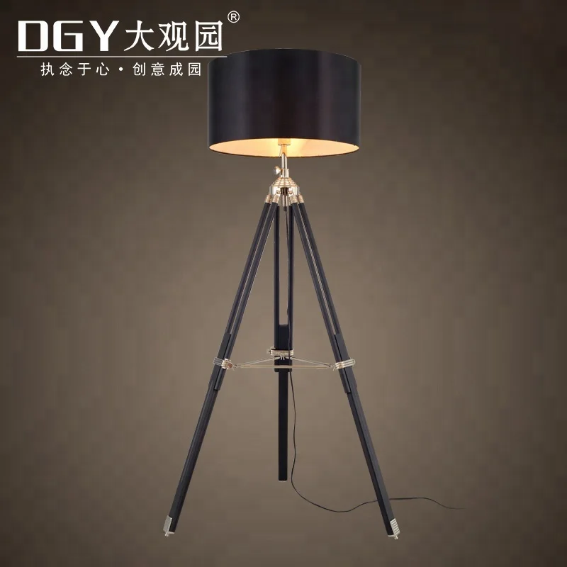 7W e27 european hotel home fabric light shade iron metal industrial vintage wooden floor lamp