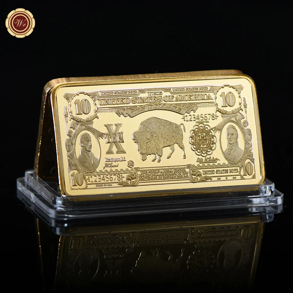 Wholesale Price Home Decorative Gold Art Crafts Usd 10 Bill 24k Pure Gold Bar Ornament