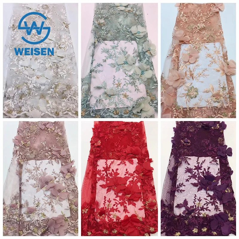 Rose Lace Dubai Wedding Fashion Beaded Embroidery Wholesale 3D Floral Fabric