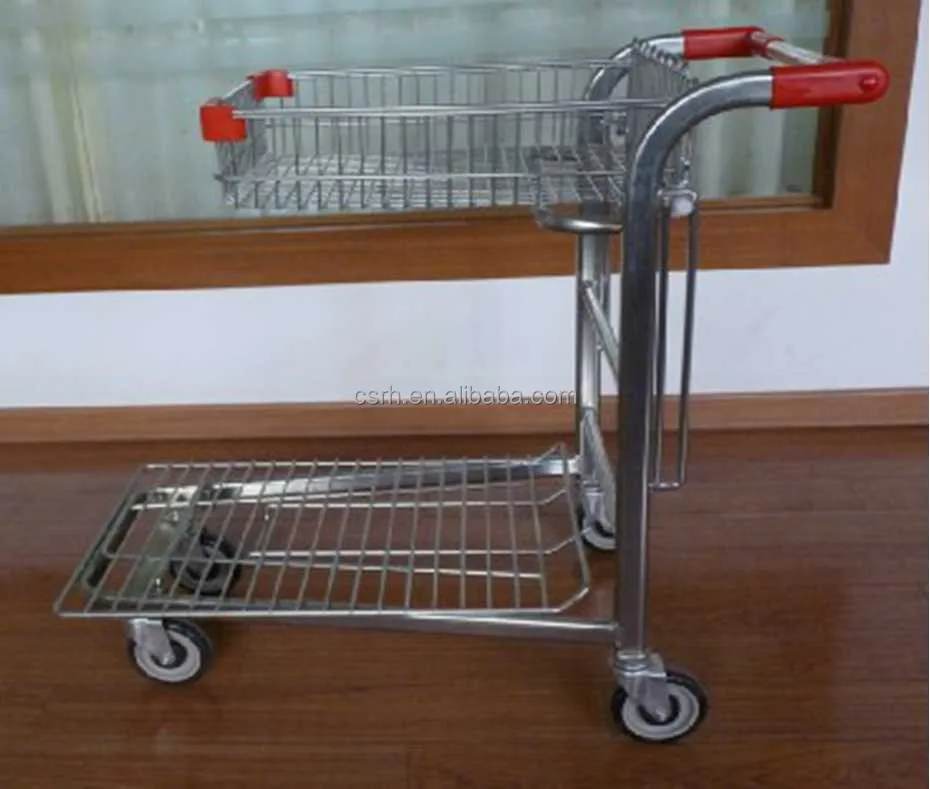 RH-SD02 size 1100*540*940mm 2-tire foldable trolley for warehouse logistic cart Double basket shopping trolley
