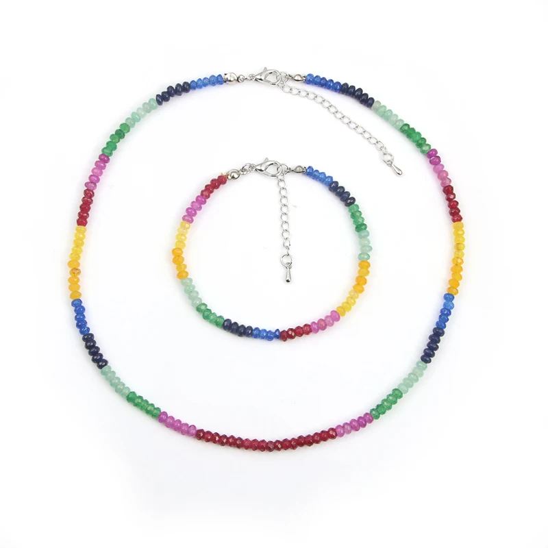 Colorful Genuine precious Sapphire Ruby & Emerald faceted Beads Necklace Multi Natural gemstone Necklace