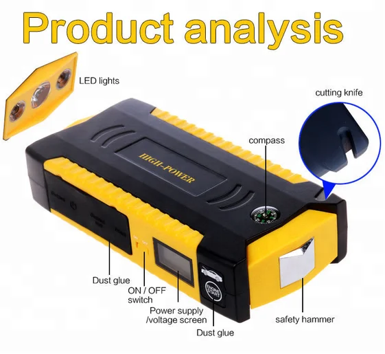 Portable 12v 18000mAh super capacitor car battery charger power bank and car jump starter with LCD