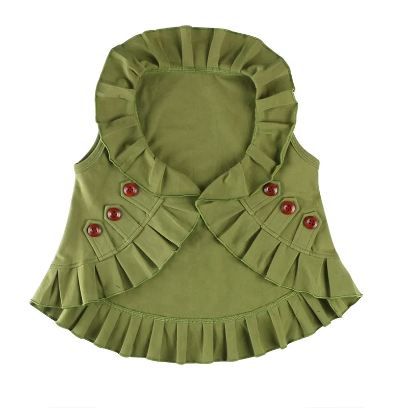 
2018 winter wholesales kids girls baby clothing olive green wooden buttons boutique vest coat 