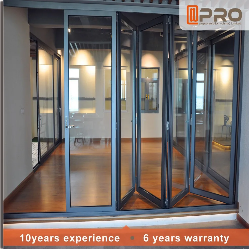 Customized 6 foot panel lowes sliding french exterior bifold door transparent aluminium bi folding door exterior Folding door