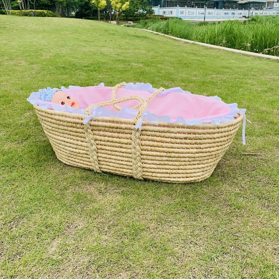 
Handmade corn husk baby handle moses basket infant maize basket crib 