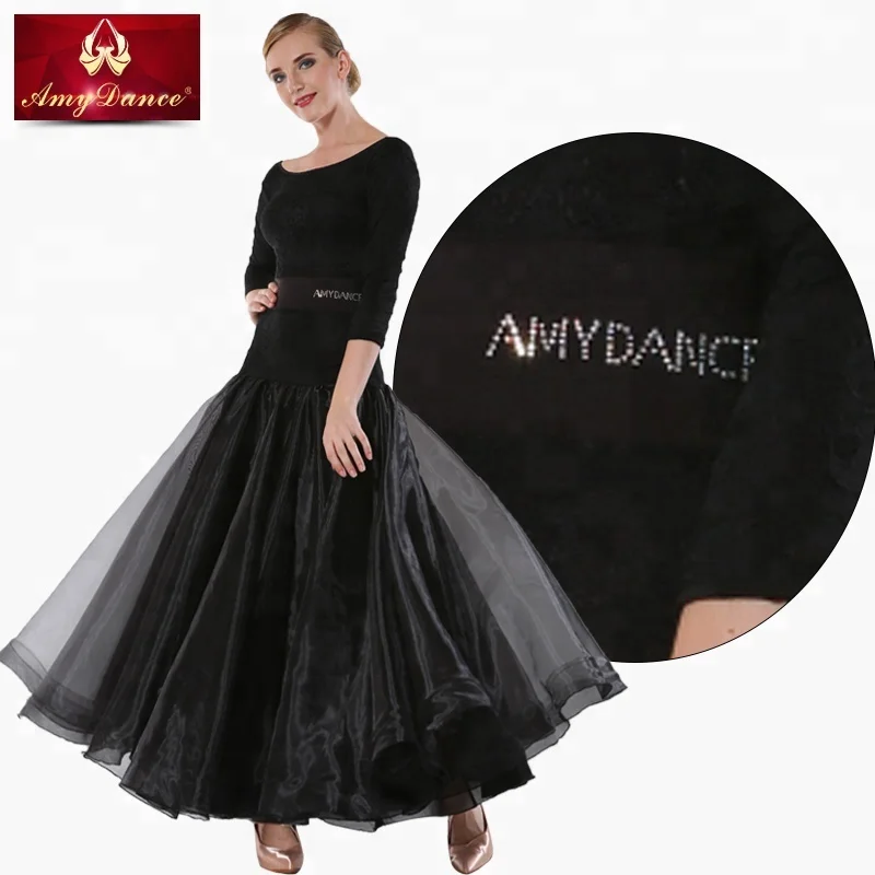 Elegant backless large organza hem lace performing ballroom dance wear clothes adult women ballroom dance dress