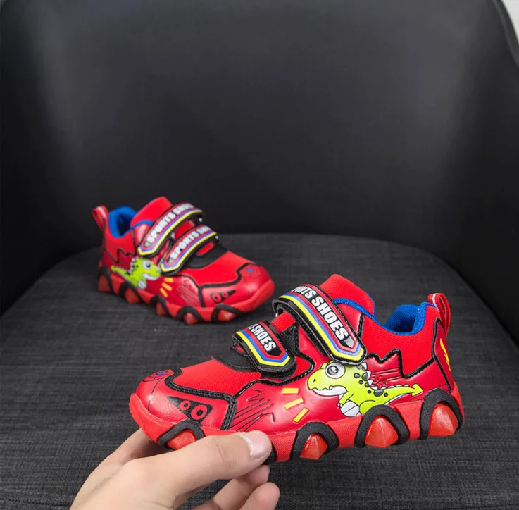 New arrival shoes  Boy  light  LED lights shiny small dinosaur pattern shoes for kids 2018