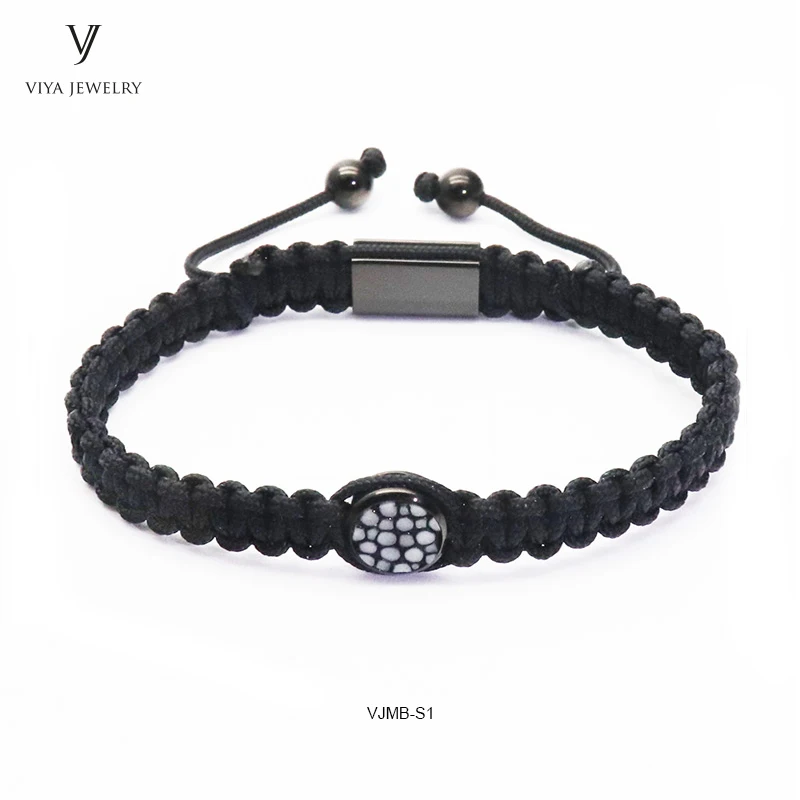 
Popular genuine stingray leather bracelet stainless steel woven rope UNISEX 